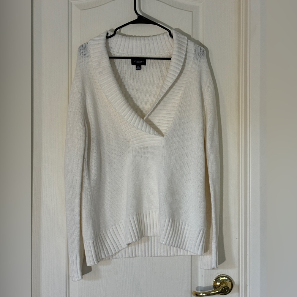 Sonoma Life + Style Ivory Shawl Collar Sweater Size XL Soft Cozy Knit